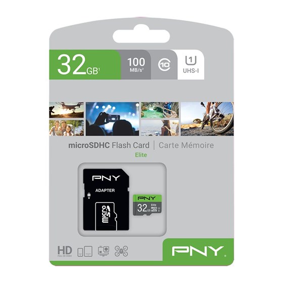 Memorijska kartica PNY MicroSDHC Elite, 32GB, klasa brzine U1, s adapterom