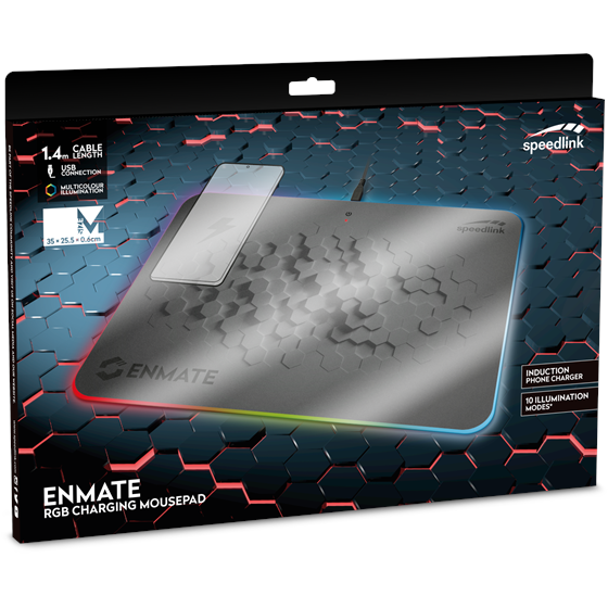 Podloga za miš SPEEDLINK Enmate, RGB, s tehnologijom punjenja, 350×255×6 mm, siva
