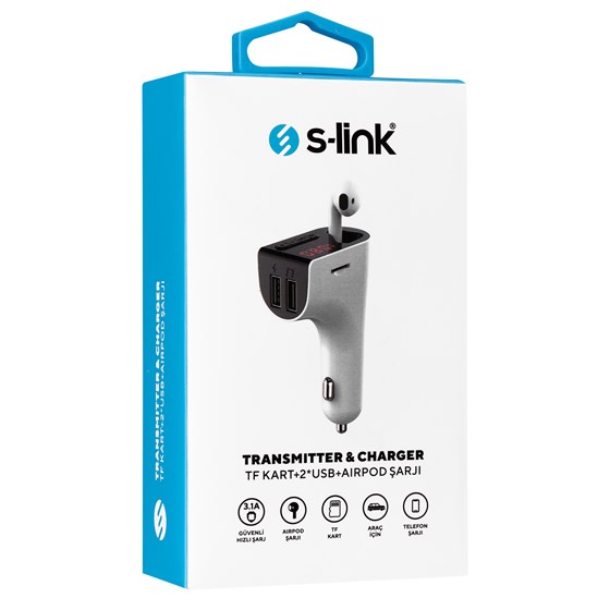 FM transmiter S-LINK SL-BT245 5V, 3.1A / 5V 1A, Bluetooth +TF, USB,+ TWS slušalica