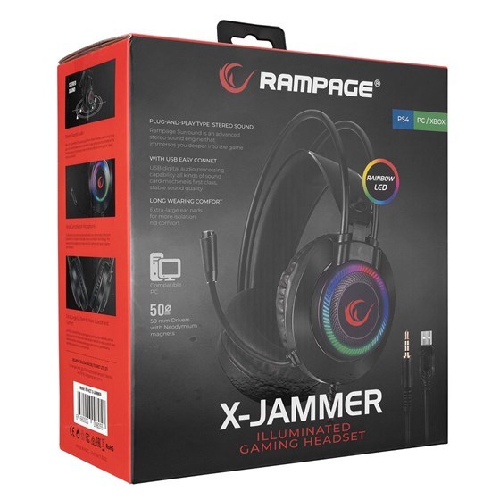 OŠTEĆENA AMBALAŽA - Slušalice RAMPAGE RM-K27 X-JAMMER, mikrofon, PC/PS4/PS5/Xbox, LED, crne
