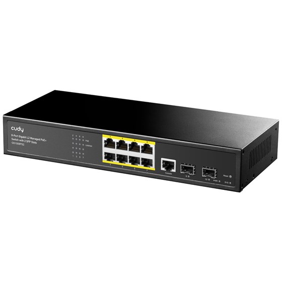 Switch CUDY GS2008PS2, 8-Port Layer 2 Managed Gigabit PoE+ Switch with 2 Gigabit SFP Slots, 120W