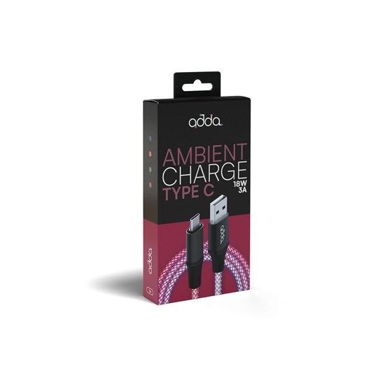 Kabel ADDA USB-204-RGB, Ambient RGB Charge+Data, USB-A na Type-C, 18W, 1m, crni
