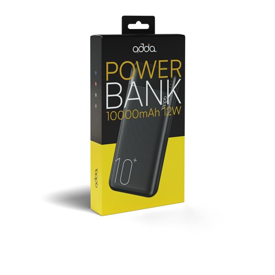 Powerbank ADDA PB-001-BK, Fusion powerbank, 10000mAh, Micro USB i Type-C ulazi, 2xUSB-A izlazi, 12W, crna