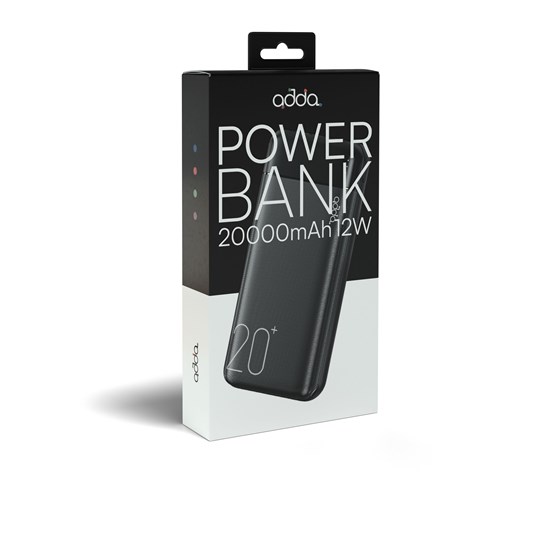 Powerbank ADDA PB-002-BK, Fusion powerbank, 20000mAh, Micro USB i Type-C ulazi, 2xUSB-A izlazi, 12W, crni