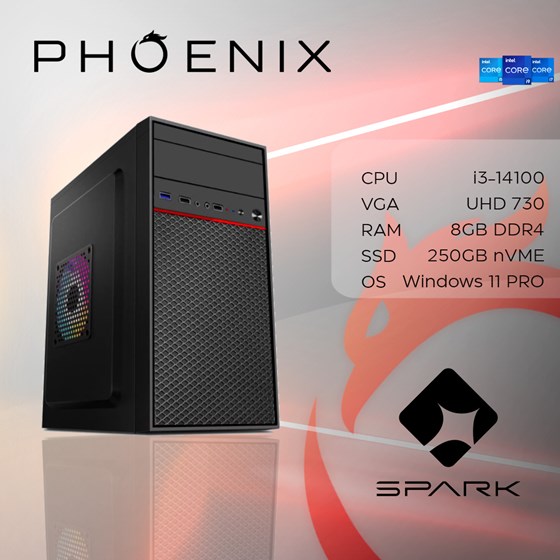 Računalo Phoenix SPARK Y-195 Intel i3 14100/8GB DDR4/NVME SSD 250GB/500W/Windows 11 PRO