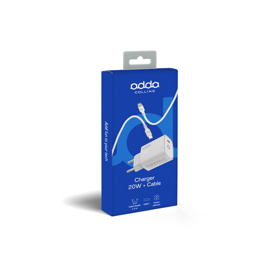 Zidni punjač Adda Collins CH-051-WH,20w, Type-c, s Type-C na Type-C kabelom, bijeli