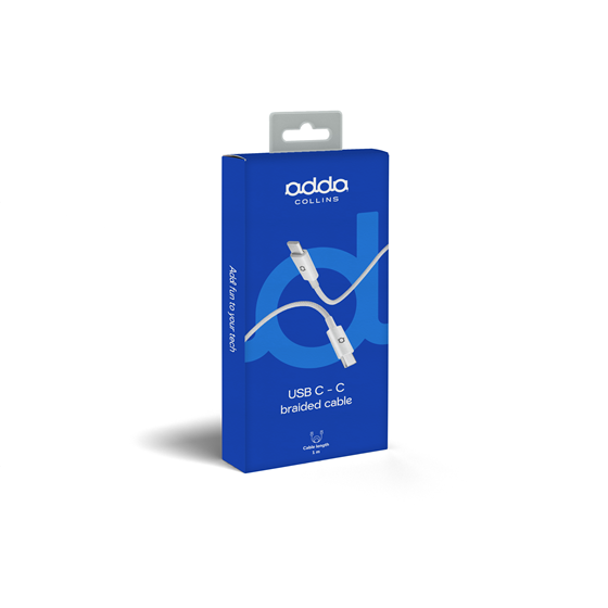 Kabel Adda Collins USB-210-WH, Type-C na Type-C, 60W, pleteni, 1m, bijeli