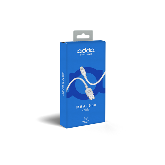 Kabel Adda Collins USB-300-WH, Fusion Charge+Data, USB-A na 8pin, 3.1A, Premium TPE, 1.2m, bijeli
