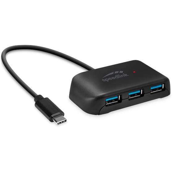 Hub SPEEDLINK Snappy EVO, 4 portni, Type-C na USB3.0, USB 3.1 Gen 1, USB 3.2 Gen 1 (5 Gbit-s), pasivni, crni