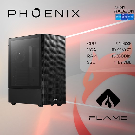 Računalo Phoenix FLAME X-508 Intel i5 14400F/16GB DDR5/NVME SSD 1TB/RX9060 XT 8GB/600W 80+