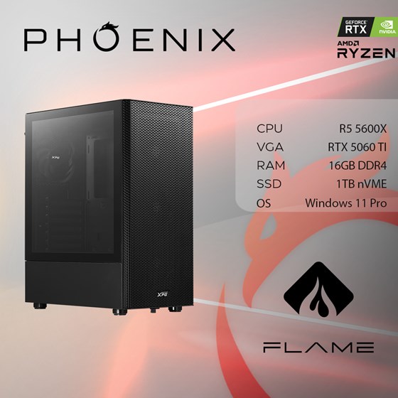 Računalo Phoenix FLAME X-511 AMD Ryzen 5 5600X/16GB DDR4/NVME SSD 1TB/RTX 5060 TI 8GB/600W 80+/Windows 11 PRO