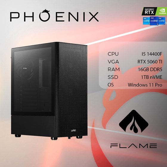 Računalo Phoenix FLAME X-516 Intel i5 14400F/16GB DDR5/NVME SSD 1TB/RTX 5060 TI 8GB/600W 80+/Windows 11 PRO
