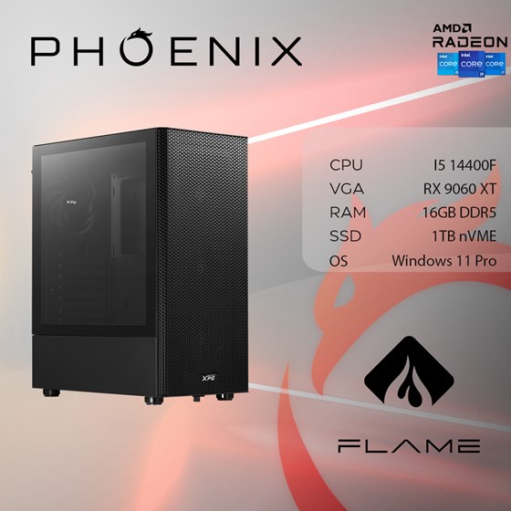 Računalo Phoenix FLAME X-520 Intel i5 14400F/16GB DDR5/NVME SSD 1TB/RX9060 XT 8GB/600W 80+/Windows 11 PRO