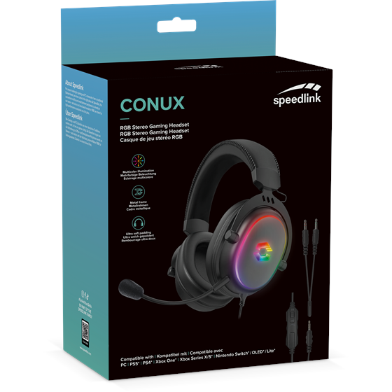 Slušalice Conux SPEEDLINK gaming headset, RGB, PC/PS5/PS4/Xbox SeriesX/S/Switch 2/Switch/OLED/Lite, crne
