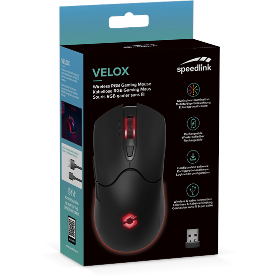 Miš SPEEDLINK Velox, RGB, bežični, Bluetooth, 4800 DPI, punjivi, crni