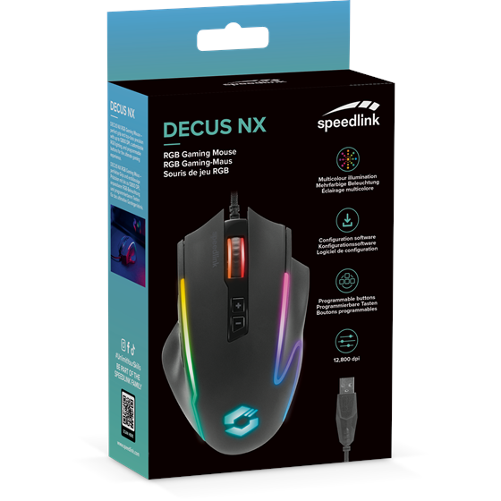 Miš SPEEDLINK Decus NX, RGB, žični, 12.800 DPI, gumeni, crni
