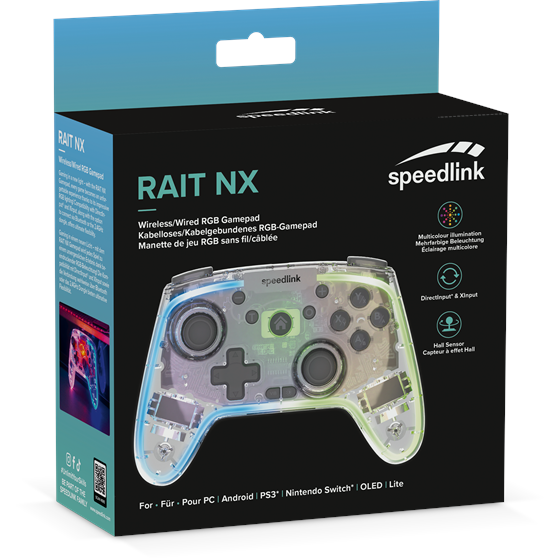 Gamepad SPEEDLINK Rait NX, RGB, PC/Android/Switch OLED/Lite, žični/bežični, prozirni