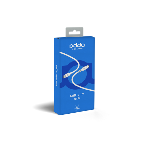 Kabel Adda Collins USB-203-WH, Type-C na Type-C, 60W, Premium TPE, 1.2m, bijela