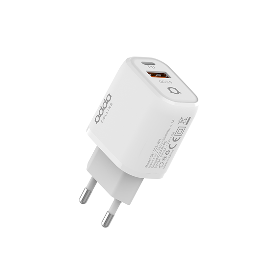 Zidni punjač Adda Collins CH-002-WH,20W,  2u1, QC3.0 USB-A + PD 20W Type-C, bijeli