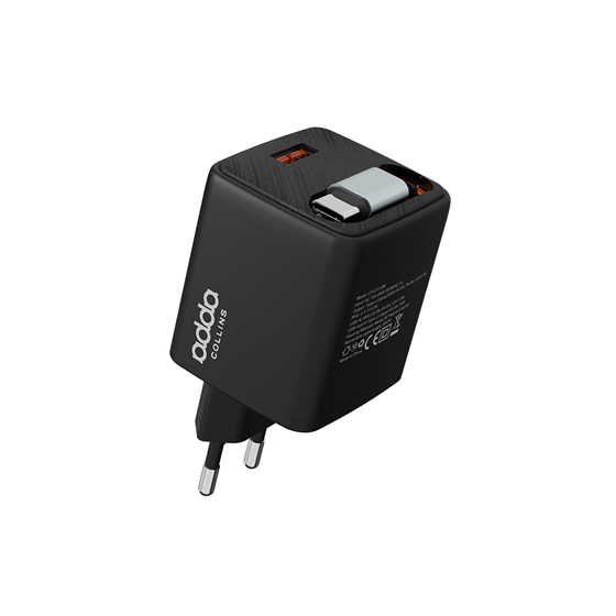 Zidni punjač Adda Collins CH-011-BK,Type C ulaz, s integriranom Type C kabelom,30W, GaN, crni
