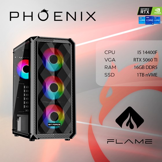 Računalo Phoenix FLAME X-501 Intel i5 14400F/16GB DDR5/NVME SSD 1TB/RTX 5060 TI 8GB/600W 80+