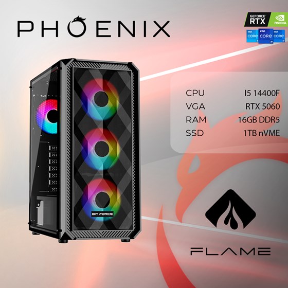 Računalo Phoenix FLAME X-503 Intel i5 14400F/16GB DDR5/NVME SSD 1TB/RTX 5060 8GB/600W 80+