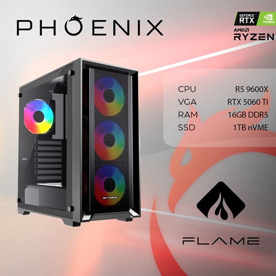 Računalo Phoenix FLAME X-506 AMD Ryzen 5 9600X/16GB DDR5/NVME SSD 1TB/RTX 5060 TI 8GB/600W 80+