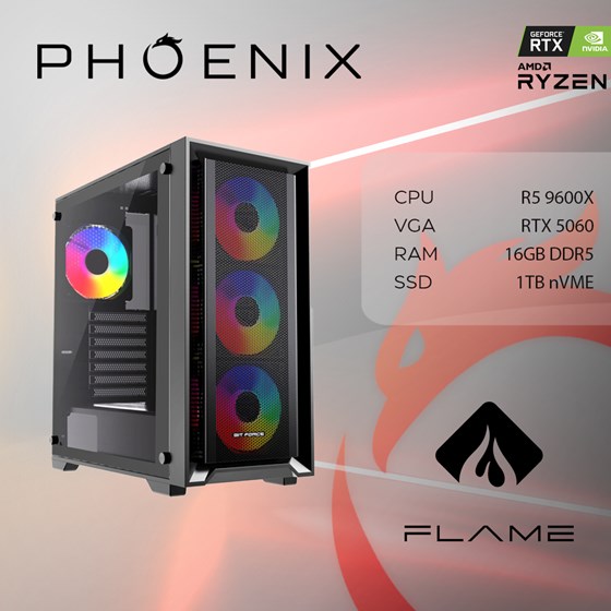 Računalo Phoenix FLAME X-509 AMD Ryzen 5 9600X/16GB DDR5/NVME SSD 1TB/RTX 5060 8GB/600W 80+