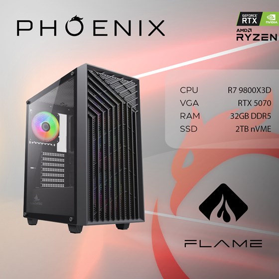 Računalo Phoenix FLAME X-510 AMD Ryzen 7 9800X3D/32GB DDR5/NVME SSD 2TB/RTX 5070 12GB/850W 80+
