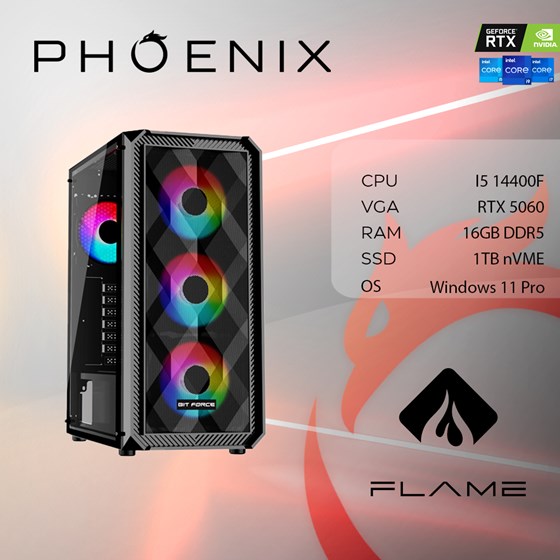 Računalo Phoenix FLAME X-514 Intel i5 14400F/16GB DDR5/NVME SSD 1TB/RTX 5060 8GB/600W 80+/Windows 11 PRO