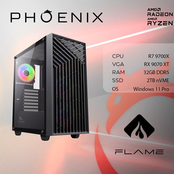 Računalo Phoenix FLAME X-519 AMD Ryzen 7 9700X/32GB DDR5/NVME SSD 2TB/RX9070 XT 16GB/750W 80+/Windows 11 PRO