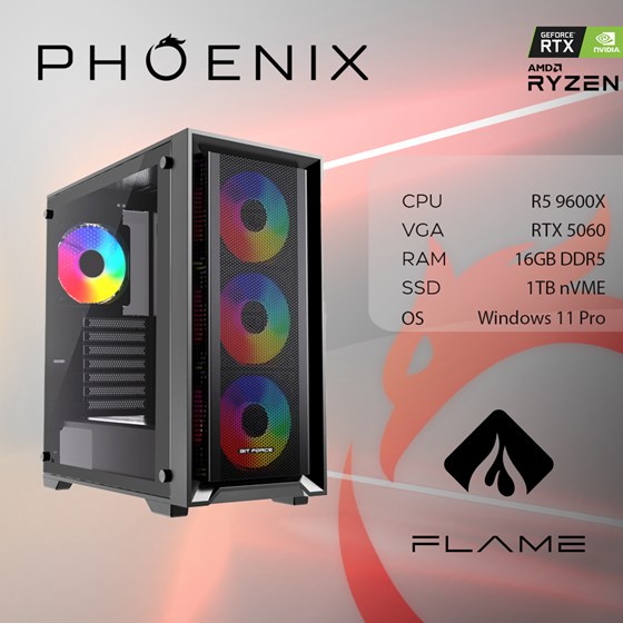Računalo Phoenix FLAME X-521 AMD Ryzen 5 9600X/16GB DDR5/NVME SSD 1TB/RTX 5060 8GB/600W 80+/Windows 11 PRO