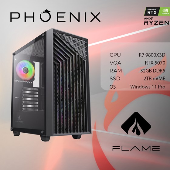 Računalo Phoenix FLAME X-522 AMD Ryzen 7 9800X3D/32GB DDR5/NVME SSD 2TB/RTX 5070 12GB/850W 80+/Windows 11 PRO