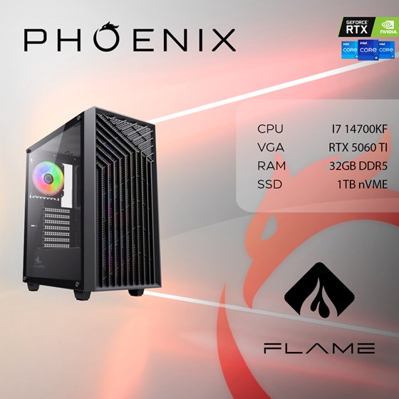 Računalo Phoenix FLAME X-505 Intel i7 14700KF/32GB DDR5/NVME SSD 1TB/RTX 5060 TI 8GB/700W 80+