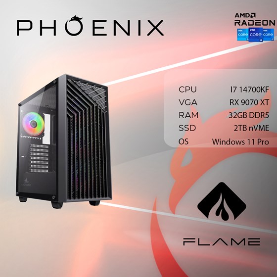 Računalo Phoenix FLAME X-524 Intel i7 14700KF/32GB DDR5/NVME SSD 2TB/RX9070 XT 16GB/850W 80+/Windows 11 PRO