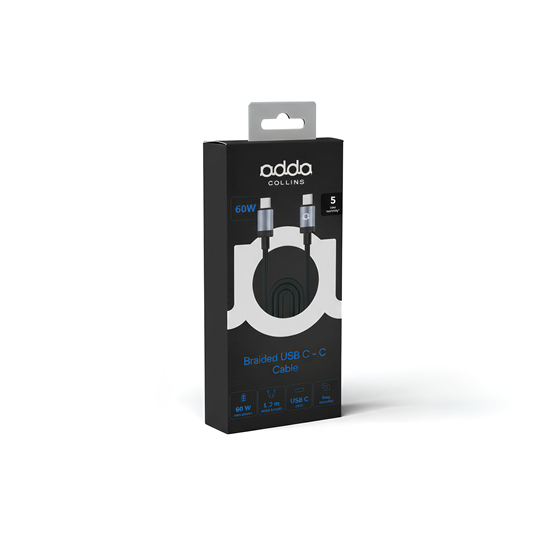 Kabel Adda Collins USB-205-GM, Type-C na Type-C, 60W, pleteni, 1.2 m, gun metal