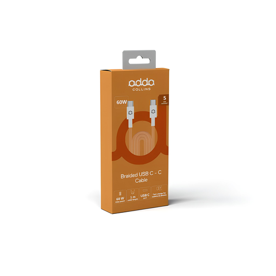 Kabel Adda Collins USB-210-CO, Type-C na Type-C, 60W, pleteni, 1m, narančasta