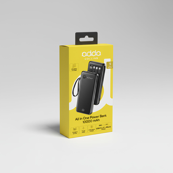 Powerbank Adda Collins PB-008-BK, 10000mAh, Micro USB i Type-C ulazi, USB-A  Type C Micro i 8pin izlazi, 2.1A, crna