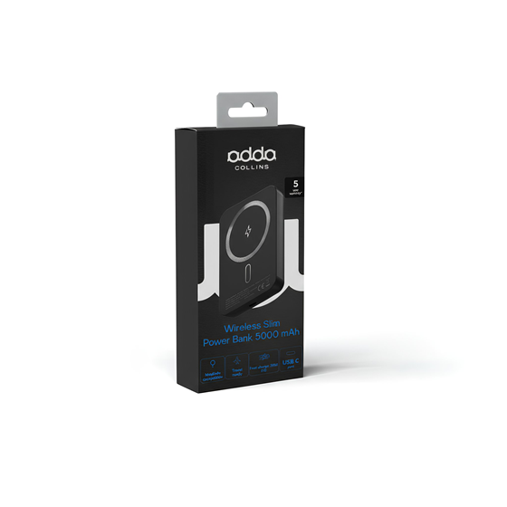 Powerbank Adda Collins PB-010-BK,  5000mAh, magsafe, Type-C ulaz, Type C izlaz,20W, crna