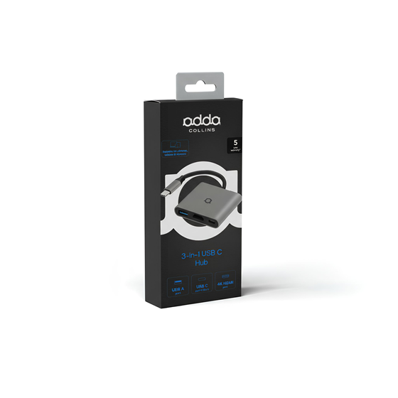 Hub USB-C Adda Collins HUB-001-GM, 3 portni, USB3.0, Type C PD 100W, HDMI 4k 30HZ, gun metal