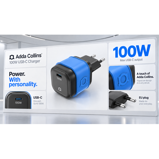 Zidni punjač Adda Collins CH-017-GM, 100W, Type-C, GaN, gun metal