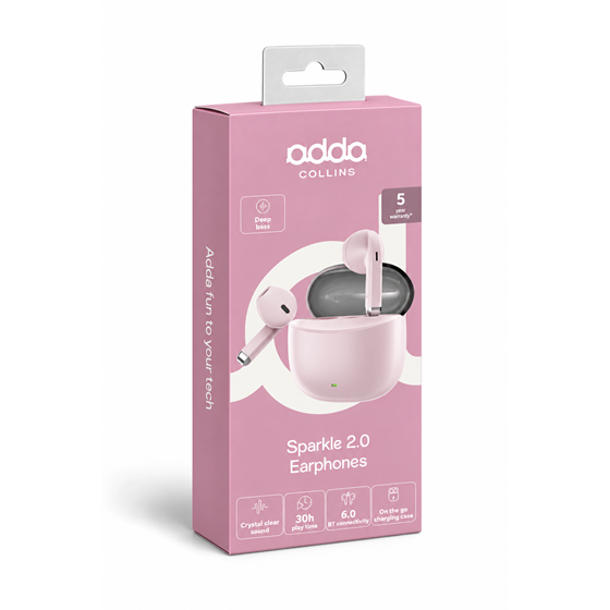 TWS slušalice Adda Collins TWS-011-LP, Sparkle 2.0, BT 6.0, roze